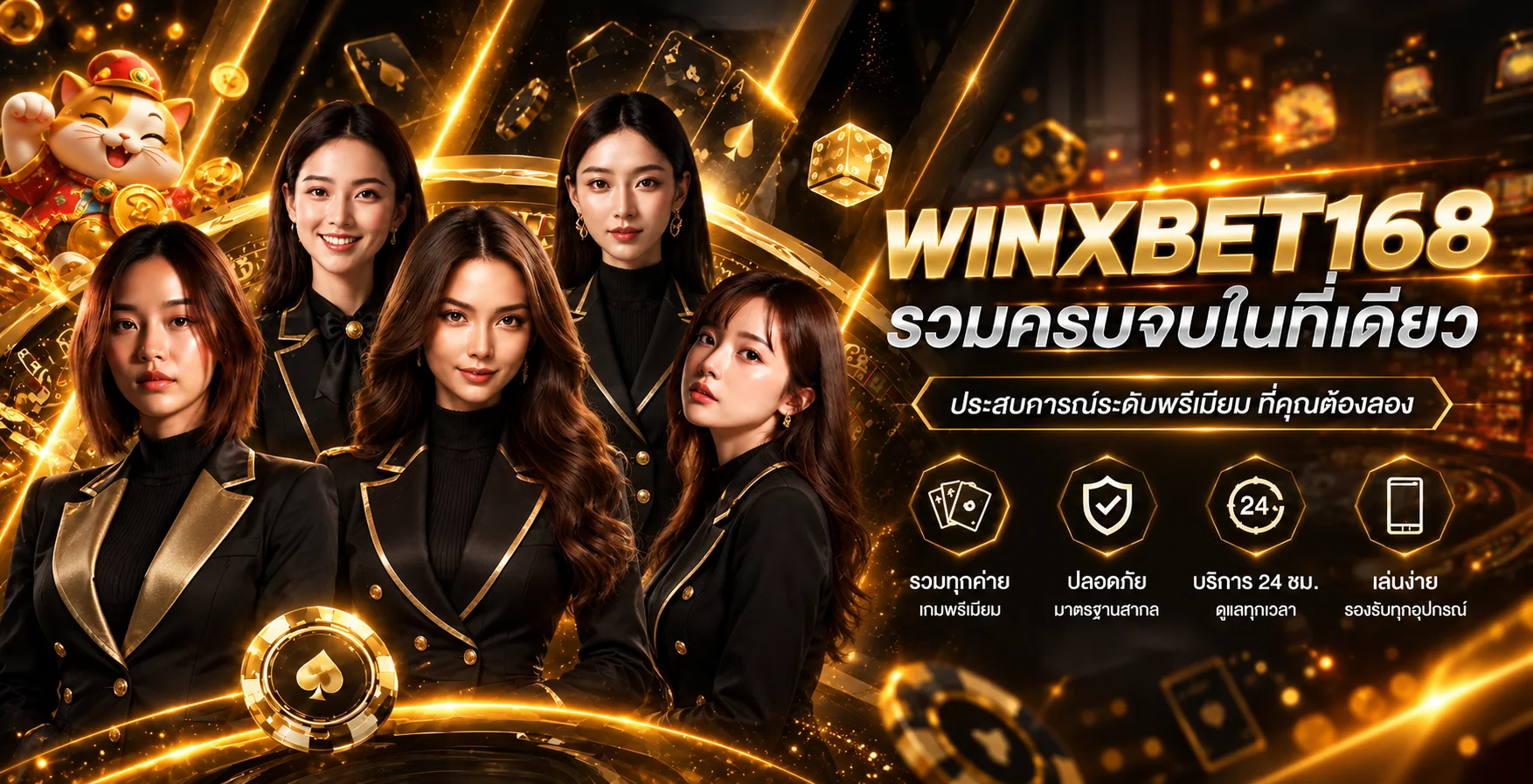 แบนเนอร์ WINXBET168 คาสิโนและบริการออนไลน์โทนดำทอง